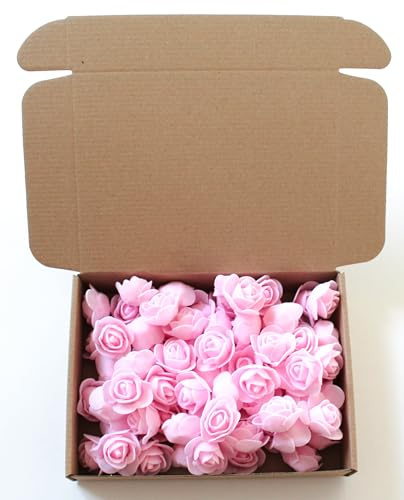 CaPiSo 72 Stück Künstliche Rosen-Box 3,5cm Blumenköpfe Mini Foamrosen Kunstrosen für Handwerk Brautstrauß Rosenstrauß Streublüten Streurosen Basteln in Aufbewahrungsbox (Rosa)