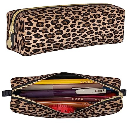PAQGSREM Estuche pequeño para lápices, estuche de estudio, estuche para llaves, leopardo marrón, estuche de almacenamiento de papelería para escuela, oficina, viajes, leopardo marrón, Talla única,