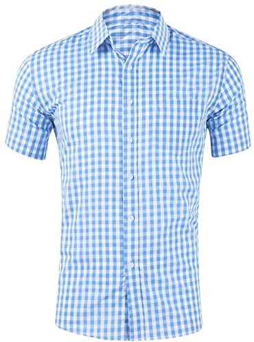 pvucpot Chemisette Masculine Chemise décontractée à Carreaux pour Hommes avec Poche à Manches Courtes et col Rabattu Chemise Formelle à Boutons Chemises Homme