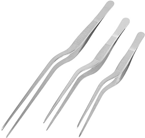 CIYODO 3pcs Stainless Steel Tweezers Long Kitchen Food Clips Steak Tweezers for Cooking and Fish Bone Removal