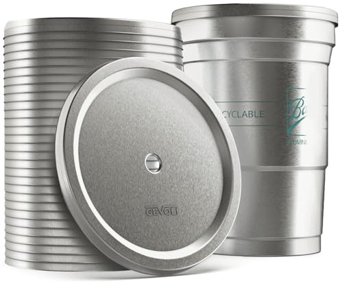 Galvanox Tapas de aluminio diseñadas para vasos de fiesta reciclables de 20 onzas (paquete de 30) con agujero para popote (solo para tamaño de 20 onzas, los vasos se venden por separado), 30 unidades