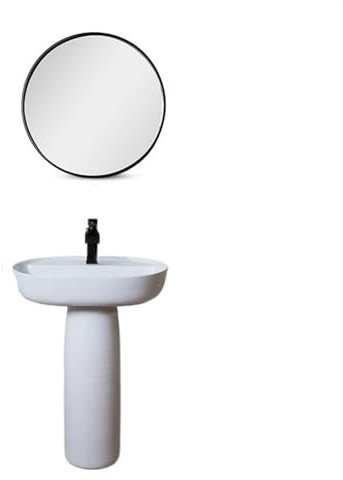 Standwaschbecken Standwaschbecken im Badezimmer, zweiteiliges Waschbecken aus Keramik, klassische weiße Waschbeckenkombination mit Abtropffläche, Wasserhahn und Spiegel Standwaschbecken(D)