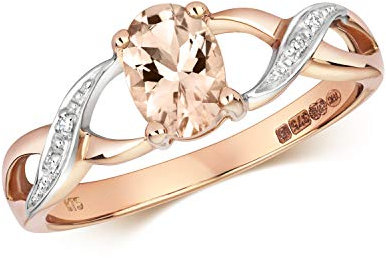 EDS Jewels Funkelndes Feuer Exklusiver 9 Karat (375) Rotgold Diamant Damenring Brillant-Schliff H - PK mit Morganit TRS28409RSQ