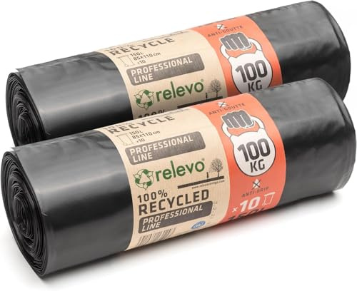Relevo soppåsar, motståndskraftiga, tål upp till 100 kg, 100% återvinning, miljövänlig och läckagesäker, 150 l kapacitet