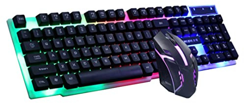 Baobiutin Clavier et Souris de Jeu Wired Gaming Keyboard Set GTX300 Noir pour Ordinateur, Bureau et Laptop avec Effets d'éclairage dynamique et Souris de jeu haute performance