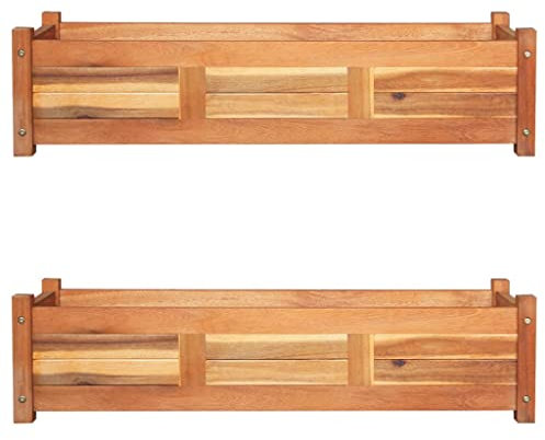 2er Set Blumenkasten Garten Hochbeet Pflanzkasten Kräuterbeet Anzuchtbeet zum Bepflanzen Blumenbeet Pflanzkübel Pflanztrog für Balkon, Akazienholz 100x30x25 cm
