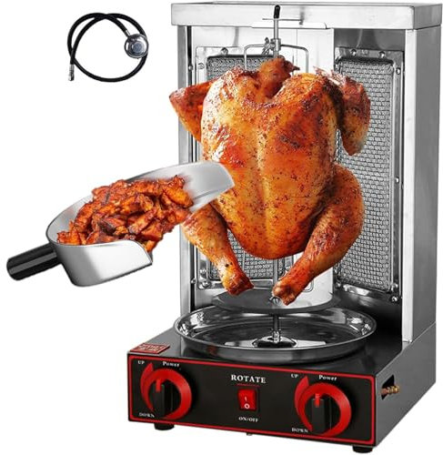 Dfdieratve MáQuina para Hacer Kebab con Propano, MáQuina para Hacer Kebab con Shawarma, Parrilla Gyro con 2 Quemadores, Asador Vertical para Cocinas Comerciales y DoméSticas,barbecuestove+Shovel