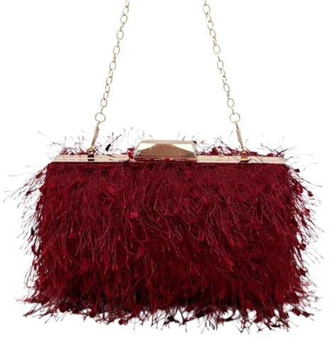 YUEZHAN Abendtasche Damen Clutch Mode Frauen Quasten Abend Tasche Hochzeits-Clutch-Geldbörse Dame Elegante Bankett-Party-Handtasche Kette Schulter Umhängetasche Burgund