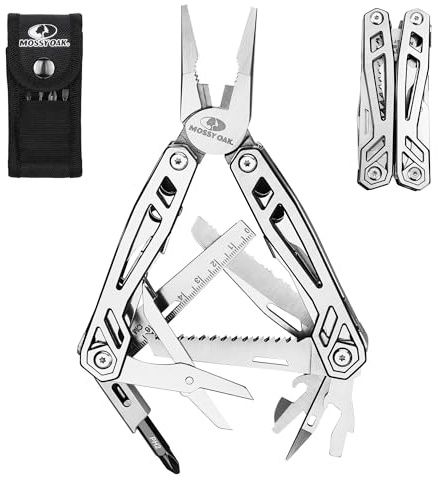 Mossy Oak 22-in-1 Pocket Multi Tool Pliers, Metallic | Camping Multi Tool, Stainless Steel, Mutltifunctional Pliers, Wire Cutter, Bottle Opener & Screwdriver, Outdoor Use