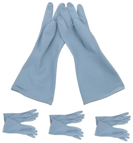 WHAMVOX Dishwashing Gloves Long Cuff Pvc Waterproof Rubber Kitchen Gloves for Washing Dishes Blue Size l Household 4 Pairs Pack