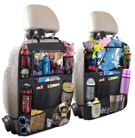 Janety Proteggi Sedile Auto Bambini Posteriore, protezione sedile auto bambini multitasche a prova di tessuto Oxford, impermeabile organizer sedile posteriore auto con scomparto per tablet (2 pezzi)