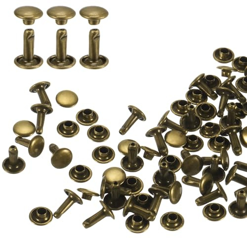 sourcing map 60 juegos de remaches de cuero de doble tapa, 8 x 10 mm, con tapa redonda, pernos tubulares de metal, remaches de cuero para manualidades de cuero, para cinturón de tela, collar de