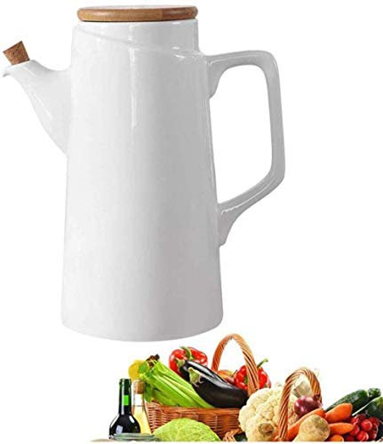 KJHTRED Distributeur d'huile et de vinaigre en céramique Blanc Pur, Distributeur de Sauce de Cuisine à Domicile avec Couvercle, verseur Anti-Fuite, huilier à sauce-2blanc (Couleur : 2bl
