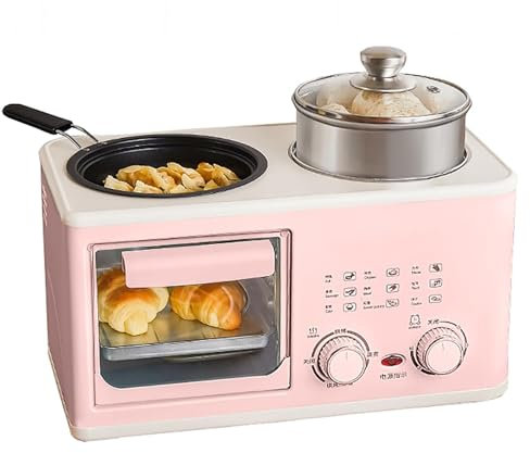 Mångsidig frukostmaskin, 4 i 1 frukostmaskin utrustad med 1 l elektrisk kokkärl, liten hushållsugn, stor bakyta, matlagningsstation med timer for lägenheter pentry