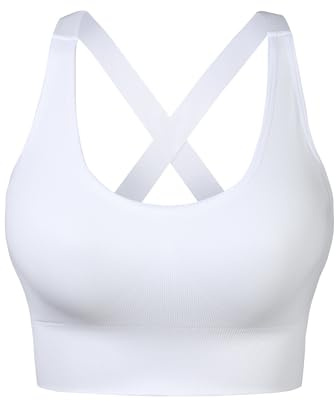 Nabawa sport-bh för kvinnor ovadderad medelstöd criss cross rygg remsor sport-bh sömlös hög intensitet yoga tränings-bh gym träningskläder topp, Vitt, XL