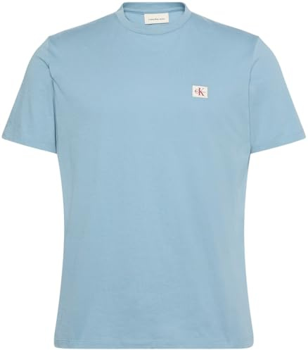 Calvin Klein Camiseta de Manga Corta Hombre Badge Jersey Classic tee de algodón, Azul (Smoke Blue), M