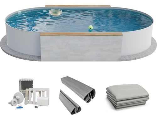 Fresh-Pool Profi Stahlwandpool Set oval, 525x320x120 cm, Stahl 0,6 mm weiß, Folie 0,8 mm grau, Einhängebiese