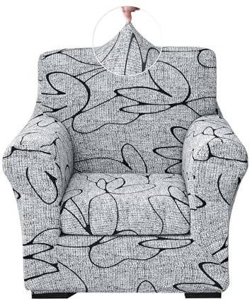 Keyroal Stretch Printed Sofa Cover Couch Covers, 2-Piece Armchair Cover with Separate Cushion Cover, Washable Soft Spandex Furniture Protector for Living Room(Armchair, Grey Lotus)