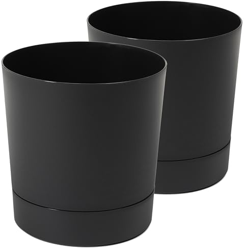 Tymar Lot de 2 pots à fleurs avec sous-plat, pots à plantes décoratifs en plastique, forme ronde moderne, pour l'intérieur (ø 30 cm, noir (2pack))