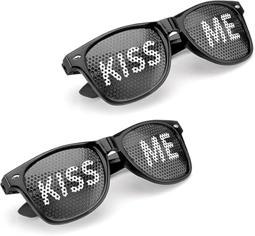 HENGBIRD 2 Stück Partybrille Motiv KISS ME Sonnenbrille Party Brille Fasching Partybrille Rave Brille Sonnenbrille Fasching Party Brille für Partys, Clubs, Malle und Karneval, Foto Requisiten