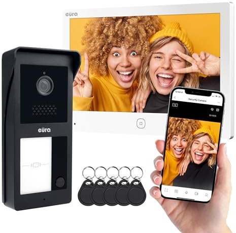 EURA VDP-49A3-2TY TUYA-Videocitofono WiFi, AHD, RFID, Monitor a Colori da 7 Pollici, Doppio Filo, Bianco
