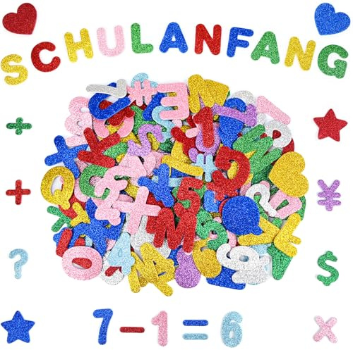 NISENTIA Moosgummi Buchstaben Selbstklebend Zahlen Glitzer Aufkleber, 195 Stück Selbstklebend Buchstaben Schaumstoff Klebebuchstaben Glitter Alphabet Sticker für DIY Handwerk Schultüte Scrapbooking