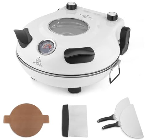 KLAIF Electric Pizza Oven Indoor With 12 Ceramic Stone, Dual Adjustable Temperature Controls, Includes 4 Pizza Tools, LMC-White