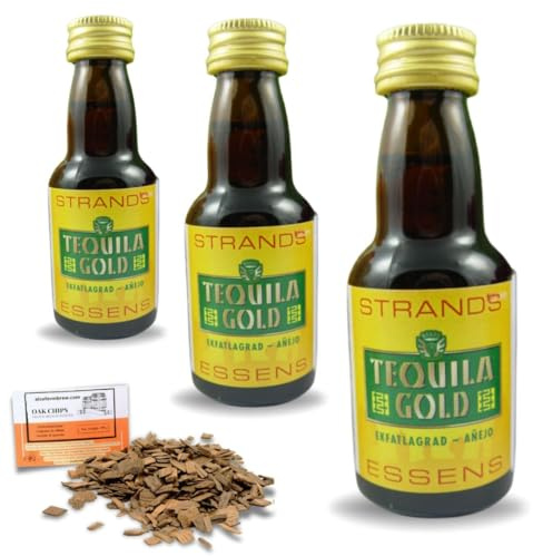 3 x Esencia Estilo Tequilla Gold 25ml – Sin Alcohol – Hasta 2,25L – Incluye Chips De Roble Francés 20g Gratis