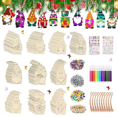 Holzanhänger Weihnachten zum Bemalen, 354PCS Bastelset Weihnachten für Kinder, Holzanhänger zum Bemalen Weihna-chten, DIY Weihnachtsdekoration Holz, Weihnachtsdeko Anhänger, Christbaumschmuck DIY