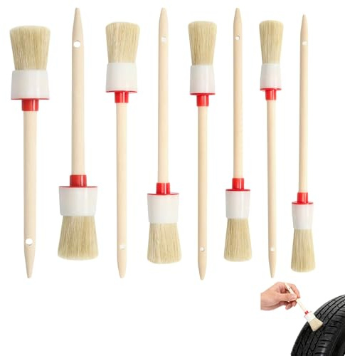 8 Stück Borstenpinsel,Naturholz Rundpinsel Set,20mm/25mm/30mm/35mm,Rundpinsel Ringpinsel Lackpinsel Wachspinsel Maler Ringpinsel Set,Pinsel Rund,für Wänden und Möbeln für den Hausgebrauch