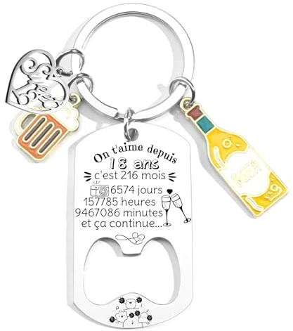 JRZDFXS Porte-Clés pour 18 Anniversaire,18 ans Cadeau Décapsuleur Personnalisé - Porte-clés Anniversaire 18 ans Garcon Idée Cadeau 18 Homme et Femme Porte-clés Original Homme