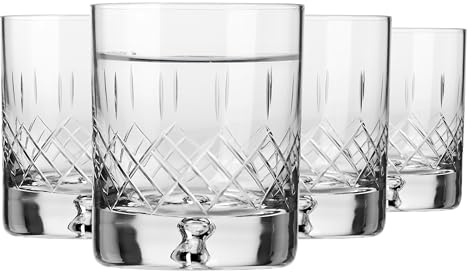 Krosno – Vasos para whisky, bourbon y escocés de 250 ml – Juego de 4 piezas – Colección Saga – Cristal tallado – Hechos a mano – Ideal como regalo