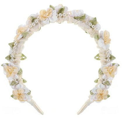 ALMLWIAJ Bandeau Fleuri Femme - Couronne de Fleurs Bohème pour Mariage, Festival, Accessoire Capillaire Élégant Bandeau Tête (Beige)