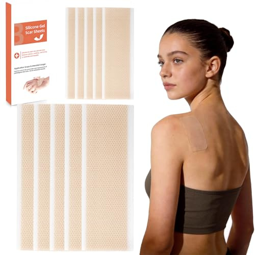 10 PCS Scar Strips, Ultra-Thin Silicone Scar Sheets, Scar Patch Wound Recovery Strips, Medical Grade Soft Silicone for Surgery, C-Section, Waterproof and Reducing Keloid and Infection