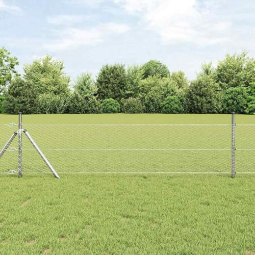 QJBSAVVA 50 m Hundezaun Set Maschendrahtzaun 80 cm hoch aus PVC-beschichtetem Stahl in Silber für Garten Weide Zaun garten mit 22 Pfosten robust & langlebig für sichere Hundezone