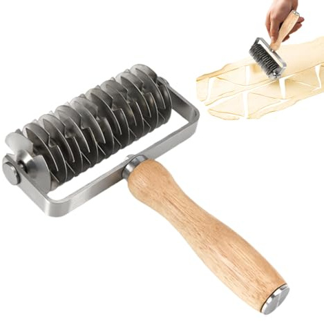 FxaumsGxuk Ruota Tagliapasta Rotella Decorativa - Rullo in Acciaio Inossidabile | con Manico in Legno | Per Cucina Ristorante Pasticceria Lavorazione Della Farina Cottura E Forno