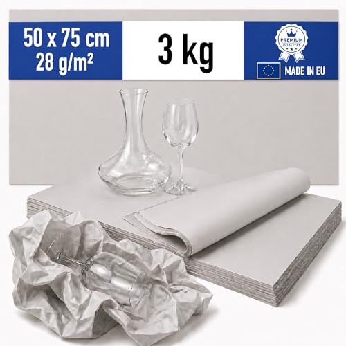 Packseide Packpapier 50x75cm 28g/m² Umzug Einschlagpapier aus 100% Recyclingpapier - nachhaltiges Polsterpapier Knüllpapier - 3kg