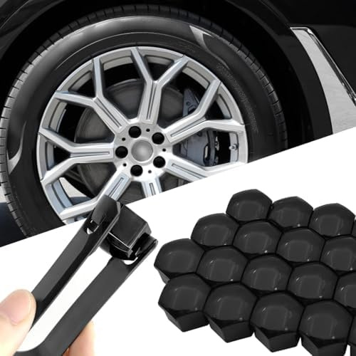 QIZUN 20 STK Radmutterkappen für Skoda Octavia 2015-2023, Radschraubenkappen Sechskant Schutzhülle Felgen Dekor mit Demontage Abzieher Werkzeug,Black-17mm