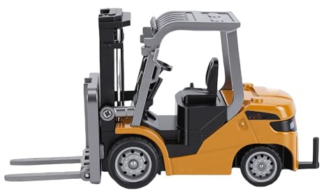 Depisuta Giocattolo per Carrello Elevatore RC 1/64, Mini Veicolo da Costruzione Telecomandato a 8 con Funzioni Complete con Forche Sollevabili e Joystick Multidirezionale, per Adulti