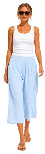 Van Der Rich ® - Pantalón de Verano Largo Recto Tejido Estructurado Corte Atemporal Cintura Elástica - Mujer