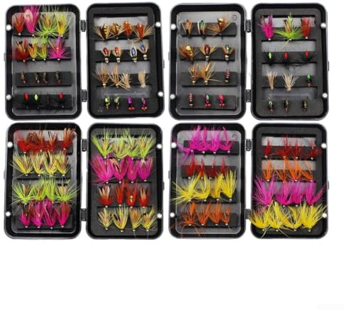 Juego de moscas de pesca con mosca de 32 o 24 piezas que combinan moscas secas, moscas húmedas, ninfas e imitaciones para trucha de río, pantano para pesca de lubina (C-32PCS)