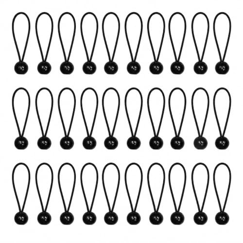 Bungee Balls 30 Pack, 15 cm Elastic Ball Bungee Cords with Reflective Polyester Rope, Round PVC Ball Ties for Tarpaulin, Tent, Canopy, Trampoline, Flag and Cable Fixing