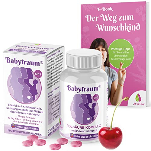 Folsäure bei Kinderwunsch, Schwangerschaft und Stillzeit 800 µg MediCares® & JoviTea - Spezielle Rezeptur mit Eisen, Jod, Vitamin C, B12 und D - 60 Kapseln vegan für 2 Monate