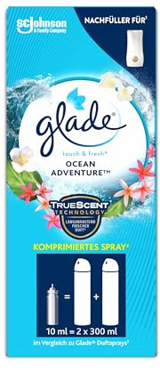 Glade Touch & Fresh Nachfüller, Lufterfrischer Minispray, 1er Pack | Minispray Raumduft Nachfüller, passend für Brise One Touch, Duft Ocean Adventure, einfaches Nachfüllen, 10 ml