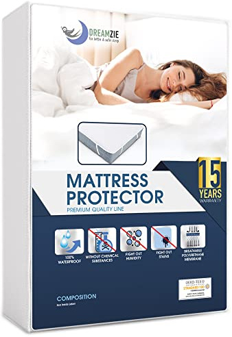 Protector Colchon 160x200 Impermeable Antiacaros Made in EU & Oeko Tex Dreamzie - Funda Colchon 160x200 4 Esquinas Elásticas