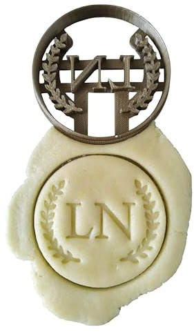 3DKOUPE - Emporte-pièce rond - Motif lauriers - Personnalisable avec initiales - Couleur au choix - Conçu et fabriqué en France