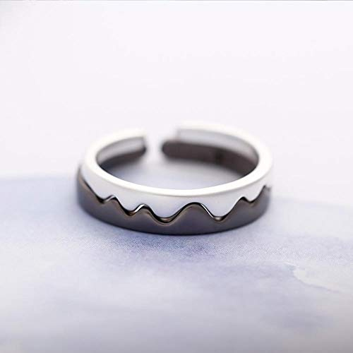 PRAK Damen 925 Sterling Silber Luxus Ringe, Silber, Verstellbar, Paar Ringe, Gewellt Geometrische Berg Form, Schmuck, Geschenk