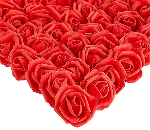 Bright Creations Foam Rose Heads - Durable Reusable Supplies & Flowers for Crafts - Bulk Artificial Roses & Artificial Flowers Bulk - Fake Floral Heads & Wedding Cake Accents - Red, 2 in, Pack of 200