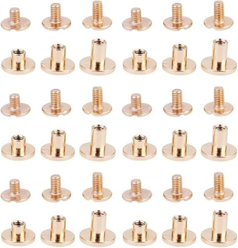 Milisten 30pcs Screw Post Screws Round Flat Button Nail Rivet for DIY Leather Craft Bookbinding 5mm 6.5mm 8mm (Bronze)