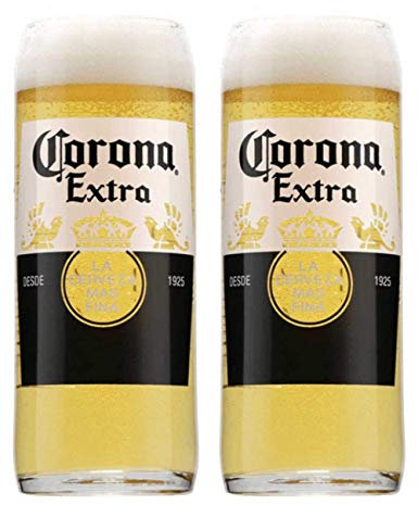 TUFF LUV 2 bicchieri da birra originali Corona Extra, vetro temperato, nucleato, 2E+1 ounces